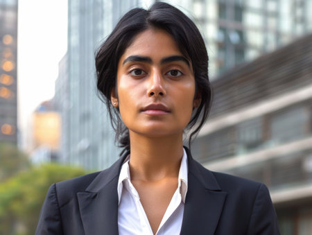 Confident businesswoman in cityの素材