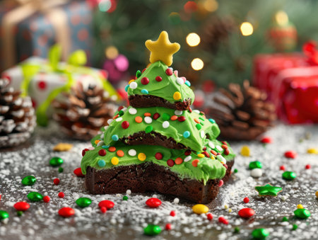 Festive Christmas tree brownie dessertの素材