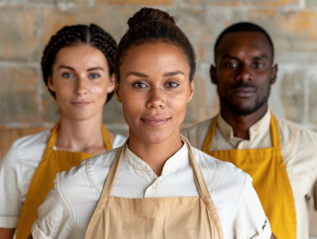diverse team of chefs in professional kitchenの素材