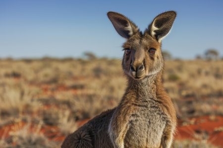 Curious kangaroo in the australian outbackの素材