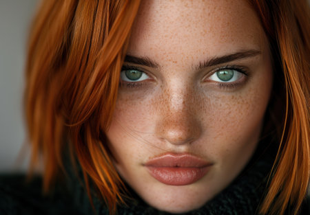 Captivating redhead with striking green eyesの素材