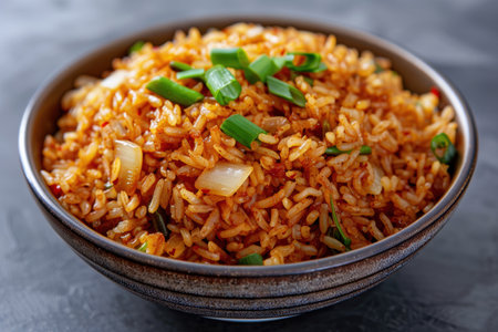 Delicious spicy fried rice dish with vegetablesの素材