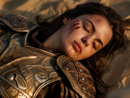 warrior resting after battleの素材