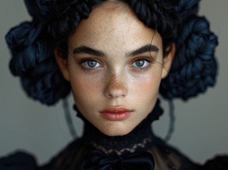 Captivating portrait of a woman with striking featuresの素材