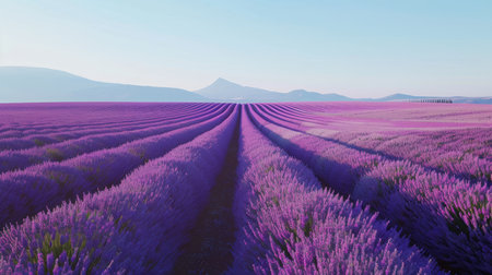 Stunning lavender field landscape with mountain backdropの素材