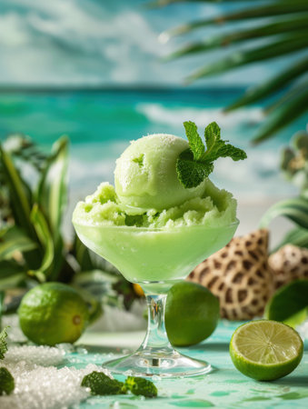 refreshing lime sorbet with mint garnishの素材