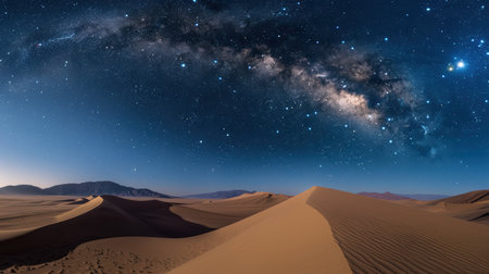 Starry night sky over desert landscapeの素材
