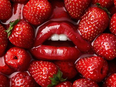 Delicious red strawberries with luscious lipsの素材