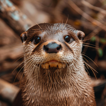 Curious otter closeup with whiskersの素材