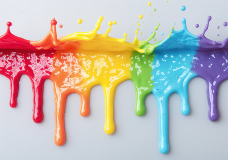 Colorful paint splashes on white backgroundの素材