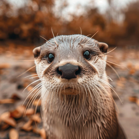 close-up portrait of a curious otterの素材