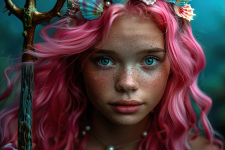 Enchanting portrait of a young woman with vibrant pink hairの素材