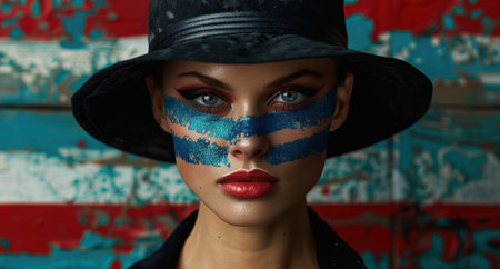 mysterious woman with artistic makeup and hatの素材