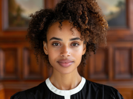 portrait of a young woman with curly hairの素材
