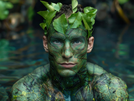 Mysterious forest creature with leaf-like skinの素材