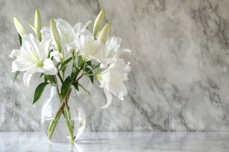 beautiful white lily flowers in glass vaseの素材