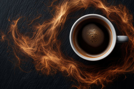Warm and cozy cup of coffee on a dark backgroundの素材