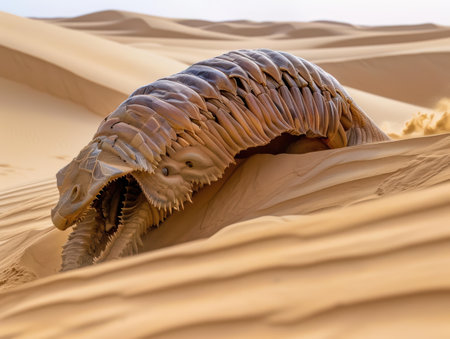 Armored pangolin in desert landscapeの素材