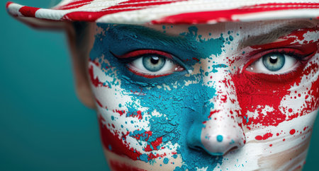 abstract face with colorful paint splatterの素材