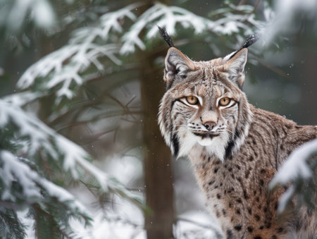 Majestic lynx in snowy forestの素材