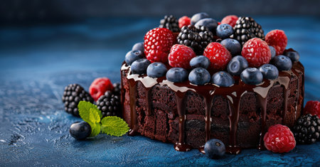 Decadent chocolate cake with fresh berriesの素材