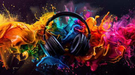Colorful abstract music headphonesの素材