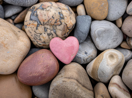 heart-shaped stone among pebblesの素材