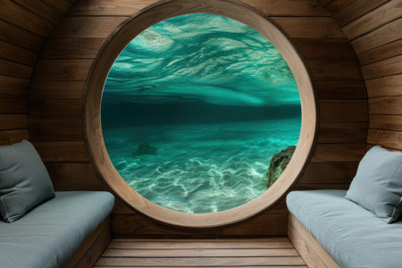 Stunning underwater view through a circular windowの素材