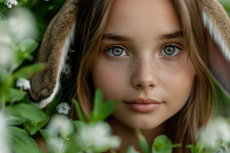 Enchanting young woman with striking green eyesの素材