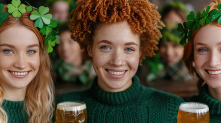 smiling friends celebrating st. patrick's dayの素材
