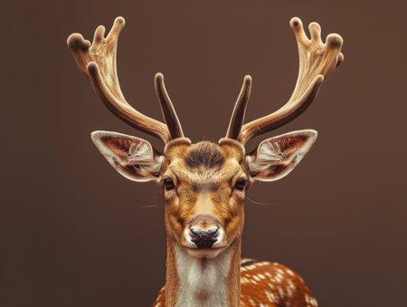 Close-up portrait of a majestic deer with large antlersの素材
