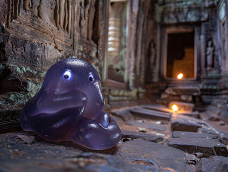 Mysterious glowing creature in abandoned buildingの素材