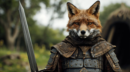 Armored fox warrior in the forestの素材