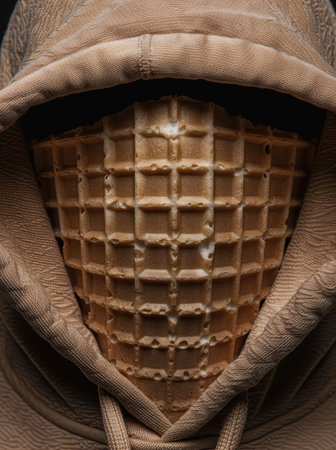 Closeup of a waffle in a burlap sackの素材