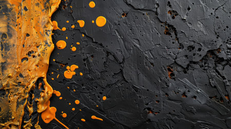 abstract art with orange and black paint splattersの素材
