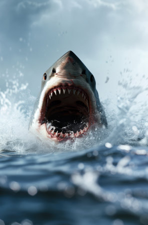 Ferocious shark attack in the deep blue seaの素材