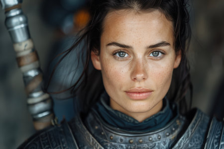 Captivating portrait of a woman with striking blue eyesの素材