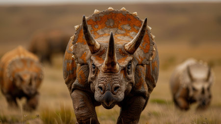 Fierce triceratops dinosaur in the wildの素材