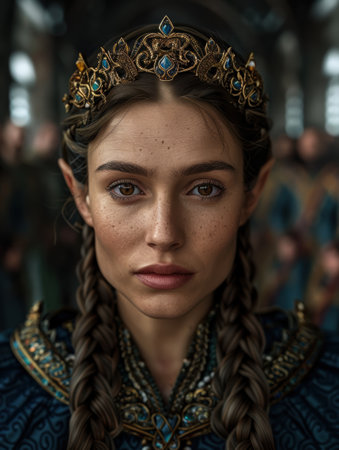 Regal portrait of a mysterious woman in ornate crownの素材