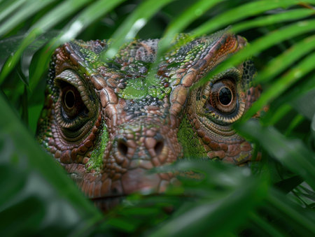 Close-up of a colorful chameleon in the wildの素材