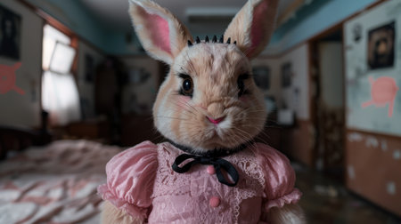 Adorable bunny wearing a pink lace dressの素材