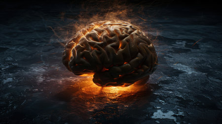 Burning brain on dark backgroundの素材