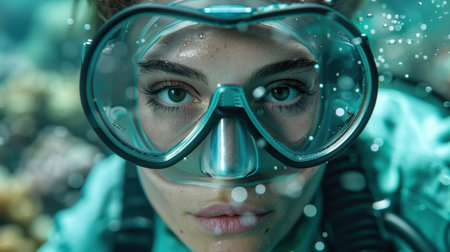 underwater diving mask close upの素材