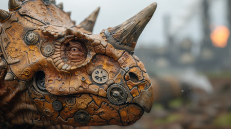 Intricate steampunk-inspired rhinoceros sculptureの素材
