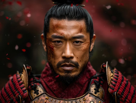 Fierce asian warrior in traditional armorの素材