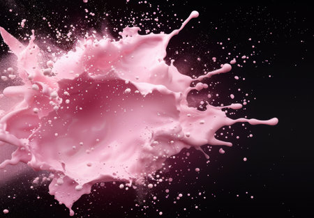 Vibrant pink paint splash on black backgroundの素材