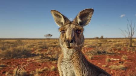 close-up of a curious kangaroo in the australian outbackの素材