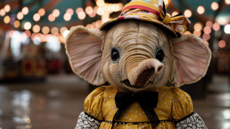 Cute stuffed elephant toy wearing colorful outfitの素材