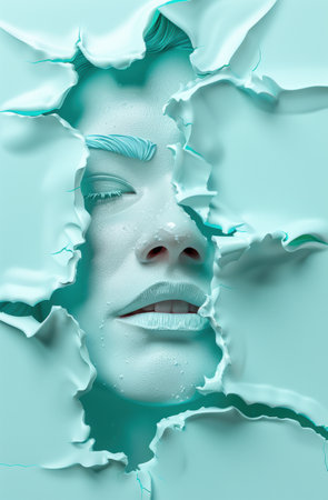 Surreal abstract face in teal and whiteの素材