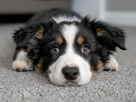 cute border collie dog looking at cameraの素材